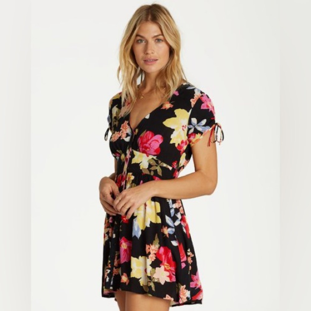 Billabong Twirl Twist Black Floral Mini Dress
